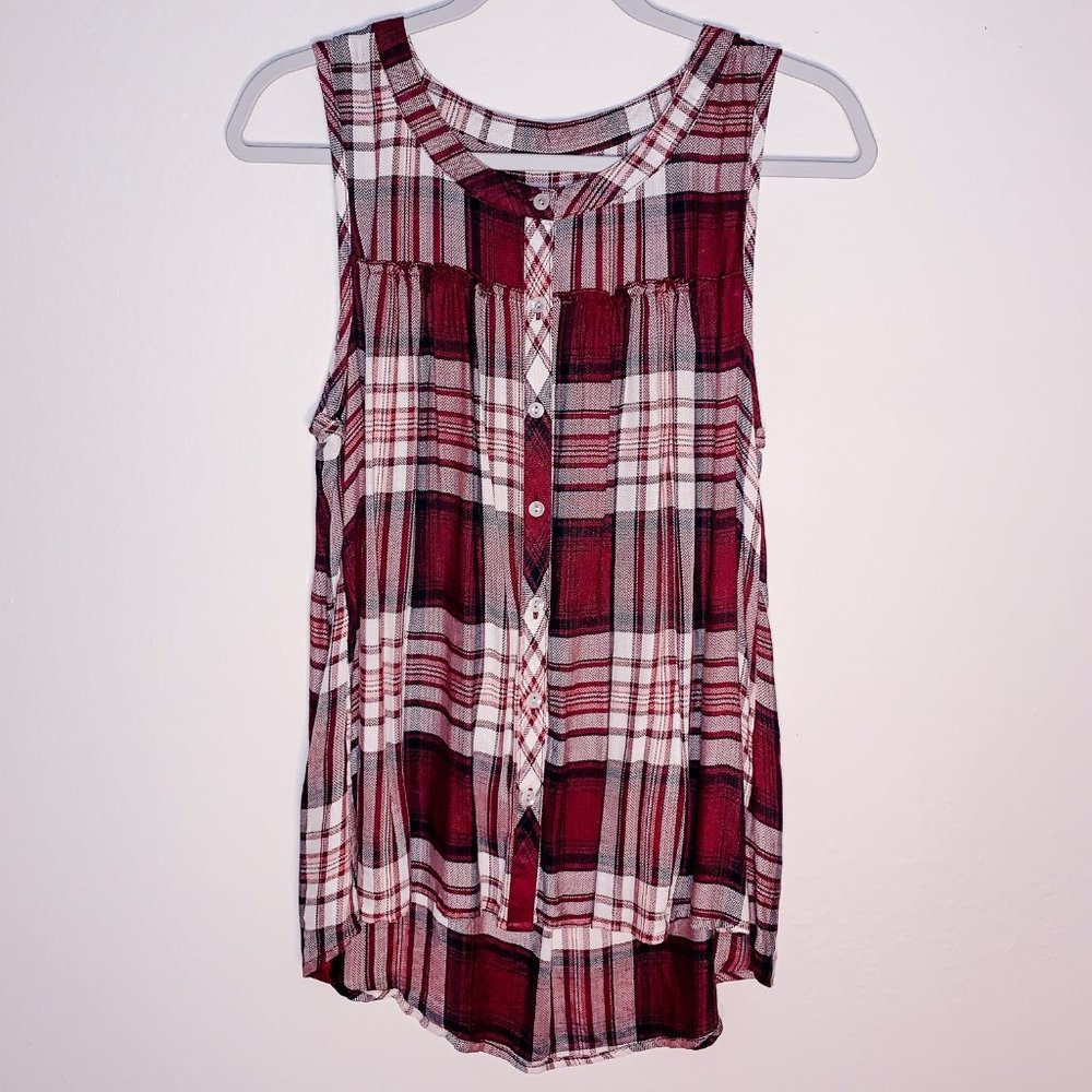 Knox Rose Maroon Plaid Top, Sz M